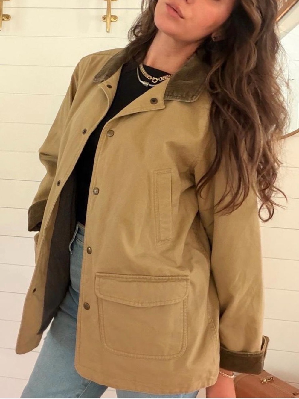 L.L.Bean Chore Barn Jacket Kids 18 Women’s XS/S Tan Corduroy Collar